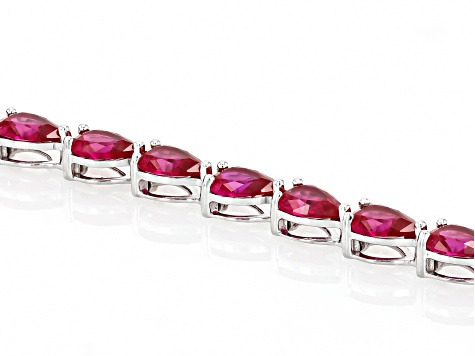 Lab Created Ruby Rhodium Over Sterling Silver Tennis Bracelet 14.66ctw
