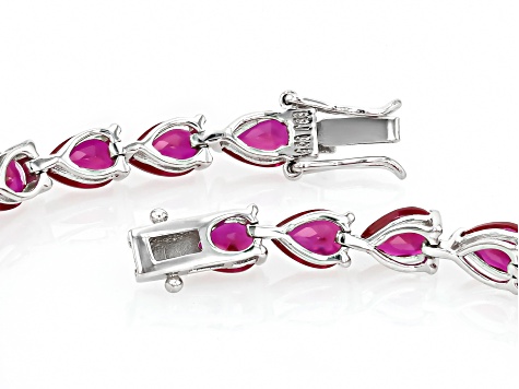 Lab Created Ruby Rhodium Over Sterling Silver Tennis Bracelet 14.66ctw