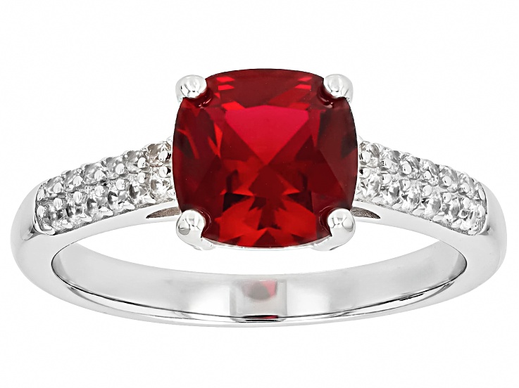 Red Lab Created Ruby Rhodium Over Sterling Silver Ring 2.25