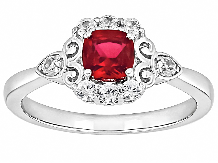 Red Lab Created Ruby Rhodium Over Sterling Silver Ring 0.82