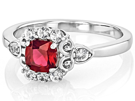 Red Lab Created Ruby Rhodium Over Sterling Silver Ring 0.82