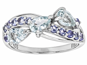 Blue Aquamarine Rhodium Over Sterling Silver Ring 1.21ctw