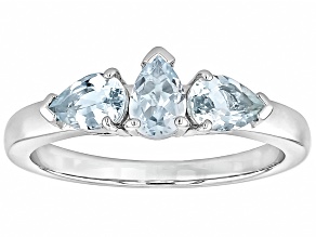 Blue Aquamarine  Rhodium Over Sterling Silver Ring
