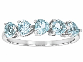 Blue Aquamarine Rhodium Over Sterling Silver Band Ring 0.85ct