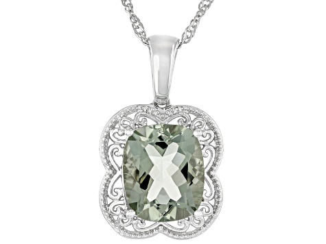 Green Prasiolite Rhodium Over Sterling Silver Pendant with Chain 4.37ct