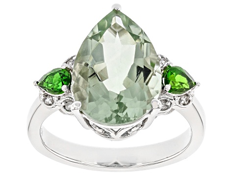 Prasiolite Rhodium Over Sterling Silver Ring 4.64ctw