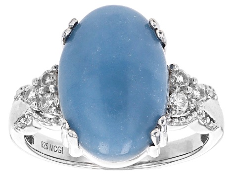 Blue Angelite Rhodium Over Sterling Silver Ring 0.17ctw