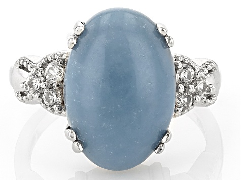 Blue Angelite Rhodium Over Sterling Silver Ring 0.17ctw
