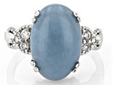 Blue Angelite Rhodium Over Sterling Silver Ring 0.17ctw