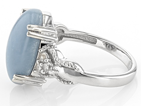 Blue Angelite Rhodium Over Sterling Silver Ring 0.17ctw