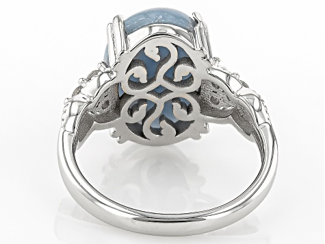 Blue Angelite Rhodium Over Sterling Silver Ring 0.17ctw