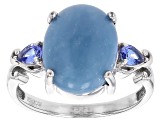 Blue Angelite Rhodium Over Sterling Silver Ring 0.24ctw
