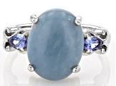 Blue Angelite Rhodium Over Sterling Silver Ring 0.24ctw