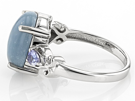 Blue Angelite Rhodium Over Sterling Silver Ring 0.24ctw