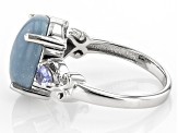 Blue Angelite Rhodium Over Sterling Silver Ring 0.24ctw