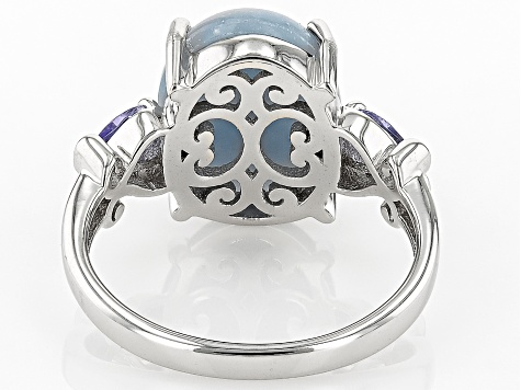 Blue Angelite Rhodium Over Sterling Silver Ring 0.24ctw