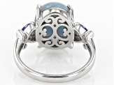 Blue Angelite Rhodium Over Sterling Silver Ring 0.24ctw