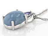 Blue Angelite Rhodium Over Sterling Silver Pendant with Chain 0.13ctw