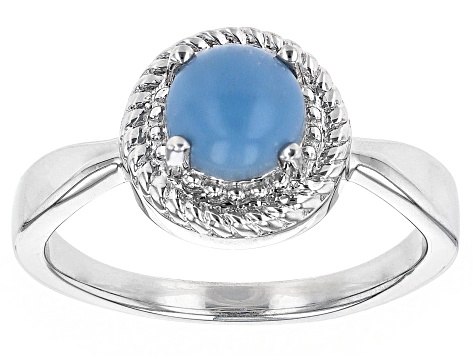 Blue Angelite Rhodium Over Sterling Silver Ring
