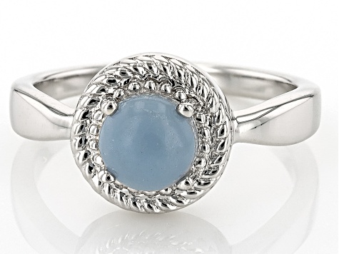 Blue Angelite Rhodium Over Sterling Silver Ring