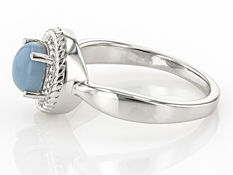 Blue Angelite Rhodium Over Sterling Silver Ring