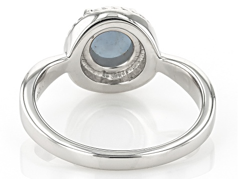 Blue Angelite Rhodium Over Sterling Silver Ring