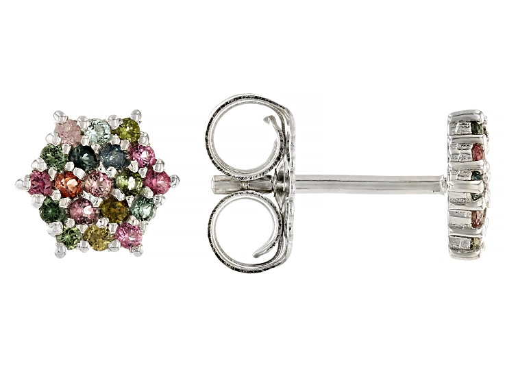 驚きの値段 Multi-Color Tourmaline Stud Silver Sterling Over Rhodium その他