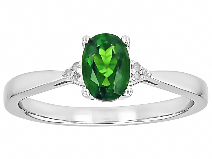 Green Chrome Diopside Rhodium Over Sterling Silver Ring 0.72