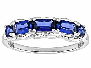 Blue Lab Created Sapphire Rhodium Over Sterling Silver Band Ring 0.96ctw