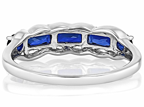 Blue Lab Created Sapphire Rhodium Over Sterling Silver Band Ring 0.96ctw