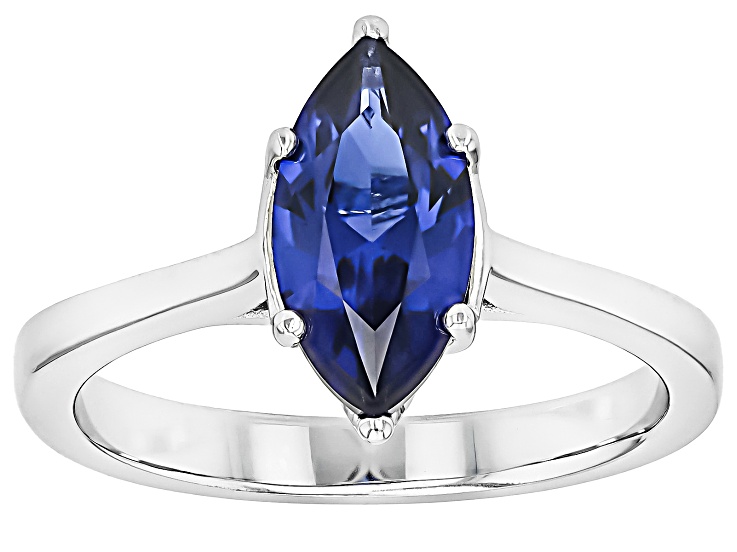Blue Lab Created Sapphire Rhodium Over Sterling Silver