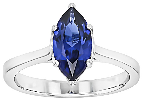 Blue Lab Created Sapphire Rhodium Over Sterling Silver Solitaire Ring 1.73ct