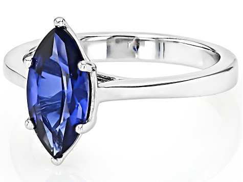 Blue Lab Created Sapphire Rhodium Over Sterling Silver Solitaire Ring 1.73ct