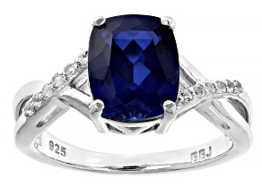 Blue Lab Created Sapphire Rhodium Over Sterling Silver Ring 3.28ctw