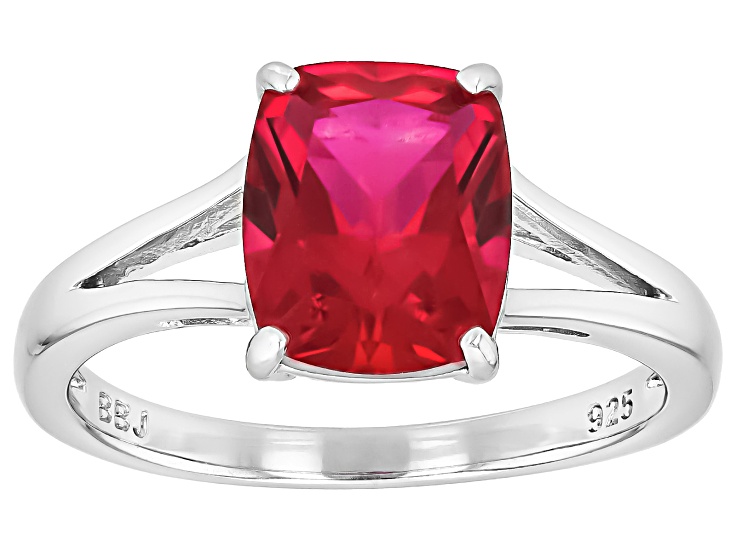 Sterling Silver Simulated Ruby Heart Ring - Size 12, Rhodium Finish, 925 Silver Love Band