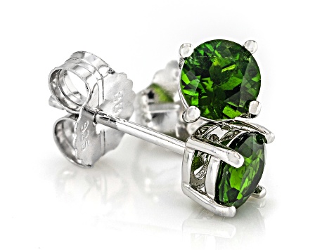 Green Chrome Diopside Rhodium Over Sterling Silver Stud Earrings 1.26ctw