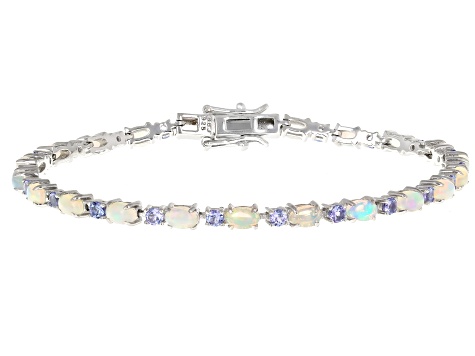 White Ethiopian Opal Rhodium Over Sterling Silver Tennis Bracelet 4.51ctw