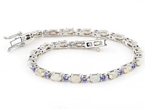 White Ethiopian Opal Rhodium Over Sterling Silver Tennis Bracelet 4.51ctw