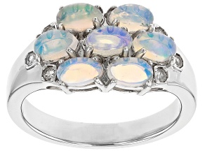 White Ethiopian Opal With White Zircon Rhodium Over Sterling Silver Ring 0.96ctw