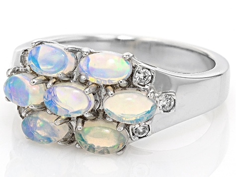 White Ethiopian Opal With White Zircon Rhodium Over Sterling Silver Ring 0.96ctw