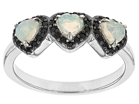 Ethiopian Opal Rhodium Over Sterling Silver Ring 0.73ctw