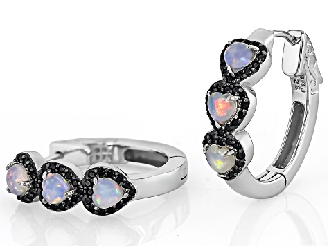 Ethiopian Opal Rhodium Over Sterling Silver Hoop Earrings 1.61ctw