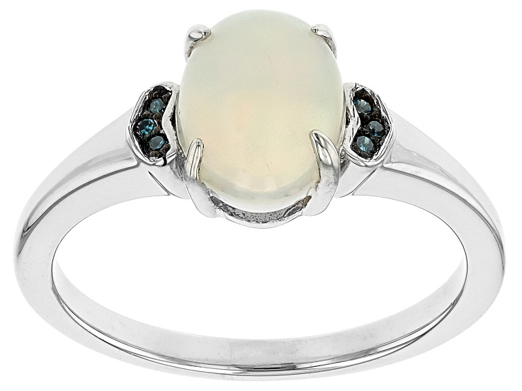 タロ White Ethiopian Opal Rhodium Over Sterling Silver Ring 0.91