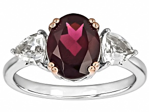 Raspberry Rhodolite With White Topaz Rhodium Over Sterling Silver Ring 3.29ctw