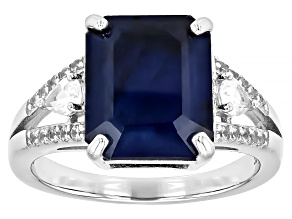 Blue Sapphire Rhodium Over Sterling Silver Ring 5.54ctw