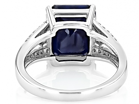 Blue Sapphire Rhodium Over Sterling Silver Ring 5.54ctw - STK523 | JTV.com