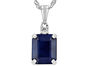 Blue Sapphire Rhodium Over Sterling Silver Pendant With Chain 3.49ctw