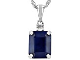 Blue Sapphire Rhodium Over Sterling Silver Pendant With Chain 3.49ctw