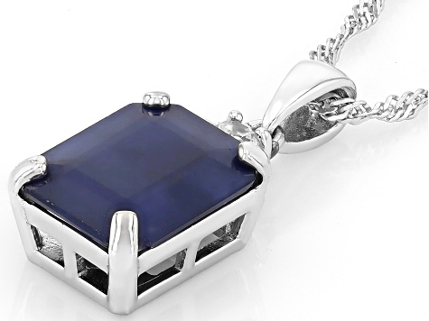 Blue Sapphire Rhodium Over Sterling Silver Pendant With Chain 3.49ctw