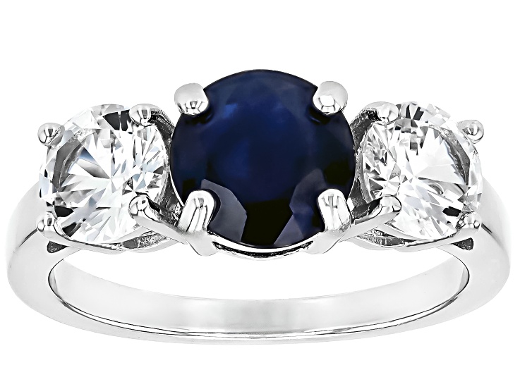 Blue Sapphire Rhodium Over Sterling Silver Ring 3.64ctw